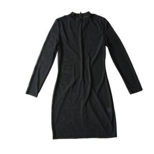 Akira Black Long Sleeve Mesh Fabric Mini Length Bodycon Dress Women's Size Large